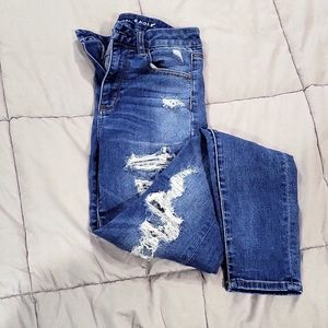 American Eagle Curvy Super Hi-Rise Jegging Size 6 Medium Wash Colored Jeans